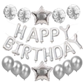Silver Happy Birthday balloon set with star foils and confetti balloons for party decor - Silver Jewelry Set
