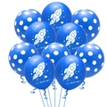 Close-up of blue astronaut rocket balloons and agate polka dot balloons for party decor - Rocket Blue Polka Dot