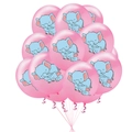 Detailed view of pink latex balloons with cute cartoon elephant prints for party decor - Pink Elephant