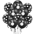 Detailed view of 12-inch black latex balloons with astronaut patterns and white polka dots - Astronaut Black Polka Dot