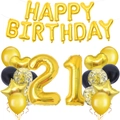 Detailed set of 21st birthday gold and black balloons including foil letters and star shapes - 21st Birthday Set