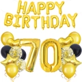 Detailed set of 70th birthday balloons in gold and black with metallic star and heart foils - 70th Birthday Set