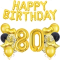 Close-up of gold number 80 and Happy Birthday foil balloons for party decoration - 80th Birthday Set