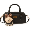 Borsa Boston nera in pelle con ciondolo a forma di orsetto e placca in metallo - Con Ciondolo / Nero