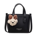 Sac seau noir texture litchi avec charmant pendentif chiot peluche et logo argenté - Avec Pendentif / Noir