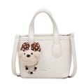 Sac seau blanc en cuir grainé avec charme d'ours et bandoulière réglable élégante - Avec Pendentif / Blanc Cassé