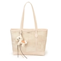 Grande borsa tote bianco crema in tela e pelle con un ciondolo a forma di cavallo - Con Ciondolo / Bianco Sporco