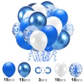 50-piece balloon set with navy, metallic blue, white, and blue confetti balloons - Metallic Blue + Dark Blue + White Mix