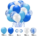 53-piece blue and white balloon set with confetti balloons and ribbons for party decor - Dark Blue + Light Blue + White Mix