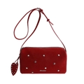 Borsa baguette in pelle scamosciata rossa con rivetti a stella e ciondolo a cuore - Rosso