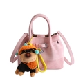 Borsa a secchiello in tela rosa con ciondolo a forma di cane e tracolla da donna - Con Ciondolo / Rosa