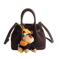 Borsa a secchiello marrone in patchwork di tela e pelle con ciondolo a cucciolo - Con Ciondolo / Marrone