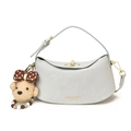 Borsa a bauletto in pelle grigio chiaro con ciondolo a orsetto e fibbie dorate - Con Ciondolo / Blu