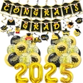 Set decorativo graduación 2025 con pancarta Congrats Grad y globos dorados - Juego B: Banner Espirales Globo Aluminio 2025 Globos y Cinta