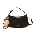 Borsa a mezzaluna in pelle nera con fibbia dorata e charm a forma di cagnolino - Con Ciondolo / Nero