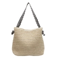 Cremefarbene Strohtasche mit Zebra-Print-Knoten für Strand und Urlaub - Gebrochenes Weiß