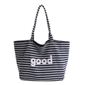 Sac cabas en toile à rayures bleu marine et blanc avec broderie lettrage good - Rayure Bleue