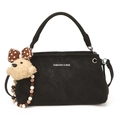 Classic black crossbody bag for women with cute plush bear charm and beaded chain - With Pendant / Black