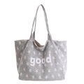 Sac fourre-tout gris en toile avec étoiles blanches et imprimé 'good', grand sac d'épaule - Étoile grise