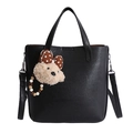 Sac fourre-tout noir en cuir avec charm ours en peluche et bandoulière réglable - Noir