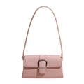 Minimalistische rosa Lackleder-Schultertasche mit großer silberner Schnalle - Rosa