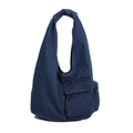 Vintage dunkelblaue Denim Tragetasche mit Falten-Griffen und großer Vordertasche - Dunkelblau