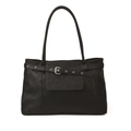 Borsa tote nera classica con fibbia argentata e finitura in ecopelle martellata - Nero