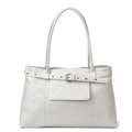 Grande borsa tote minimalista grigio chiaro in pelle PU opaca con dettaglio cinturino ad occhielli - Blu