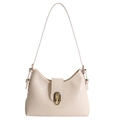 Bolso de hombro beige minimalista con textura de ecocuero y hebilla dorada - Blanco