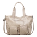 Beige Tragetasche aus Kunstleder mit Kroko-Prägung und funktionalem Mehrfachtaschen-Design - Khaki