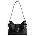 Detalle de bolso hobo negro brillante con cierre giratorio ovalado dorado - Negro