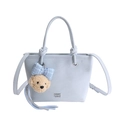 Hellblaue minimalistische Handtasche aus Kunstleder mit Bärenanhänger und Schultergurt - Hellblau (Mit Bärenanhänger) / Hellblau