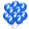 Blue 12-inch space theme latex balloons with rocket patterns and Blast Off slogan - Rocket