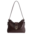 Bolso tote retro de cuero encerado marrón oscuro con elegante hebilla de metal dorado - Marrón