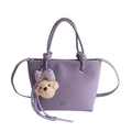 Lila minimalistische Handtasche aus Kunstleder mit Teddybär-Anhänger und Knotendetails - Lila (Mit Bärenanhänger) / Lila