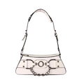 Witte crossbodytas met geweven textuur, verstelbare riem en metalen sierketting - Wit