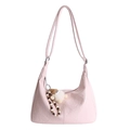 Pink pleated hobo bag in shiny faux leather with cute plush charm and long strap - With Charm / Pink