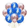 Blue space rocket balloons and rose gold confetti balloons set for birthday party decor - Rocket Gold Confetti