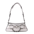 Silver woven texture shoulder bag with metallic chain detail and adjustable strap - Silver