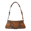 Brown woven leather shoulder bag with vintage metal ring buckle and chain strap - Khaki