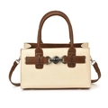 Retro-Handtasche in Creme und Braun mit Herz-Metallschnalle und Schultergurt - Gebrochenes Weiß
