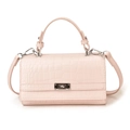 Sac à main rose en simili cuir avec motif crocodile et fermoir rotatif argenté - Rose