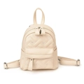 Mochila mini crema con bordado de corazones y detalles metálicos en tono plateado - Blanco Roto