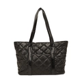 Bolso tote negro acolchado con bordado de diamantes y correas anchas para mujer - Negro