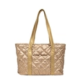 Bolso tote acolchado en color oro champán metalizado con asas de hombro largas - Dorado
