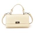 Sac à main élégant blanc crème avec relief crocodile, fermoir argenté et bandoulière - Blanc Cassé