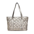 Bolso tote acolchado plateado metalizado con diseño de rombos y gran bolsillo frontal - Plateado