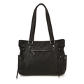 Bolso tote minimalista de cuero PU negro mate con cremalleras plateadas y detalles de cordón - Negro