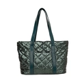 Bolso tote acolchado verde esmeralda brillante con gran capacidad y costuras de rombos - Verde