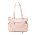 Bolso tote grande de cuero sintético rosa claro con cremalleras y detalles de cordón - Rosa
